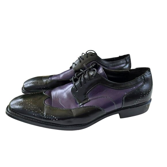 Mens Bolano Purple & Black Leather Oxford Dress Shoes Wing Tip Size 11 JJ4101 - Picture 8 of 12